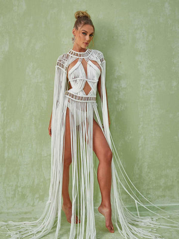 Zuzu Fringe Cutout Maxi Dress