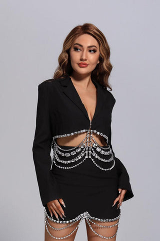 Ava Black Diamante Blazer Set