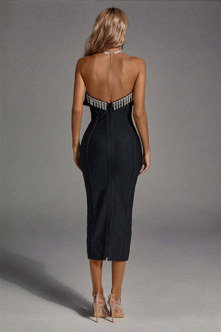 Everly Black Strapless Diamante Midi Dress