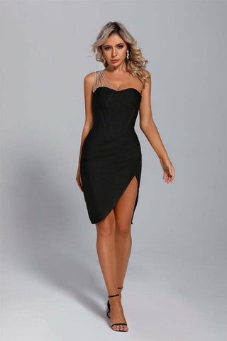 Willow Black High Slit Diamante Dress