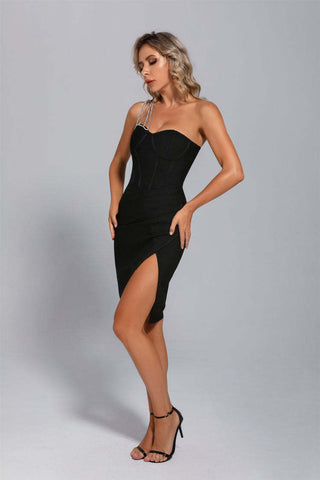 Willow Black High Slit Diamante Dress