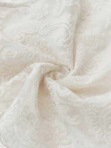 French Retro Boho Cashew Flower Embroidered Mesh Panels Front Button Down Sleeveless Shirt For Women