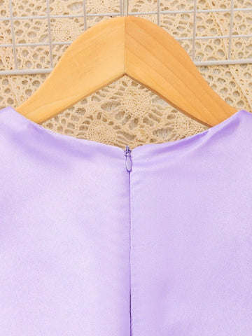 Girls' Cute Rainbow Pony Print Mesh Overlay Summer Dress With Zipper Back, Elegant & Charming