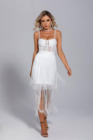 Ellie White Slip Tassel Party Dress