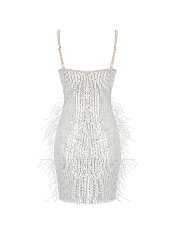 Bronte Pearl Sequin Feather Mini Dress