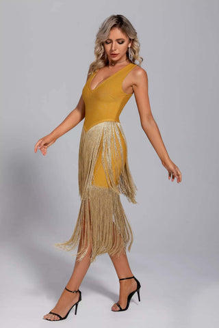 Lily Gold Glitter Tassel Cocktail Dress