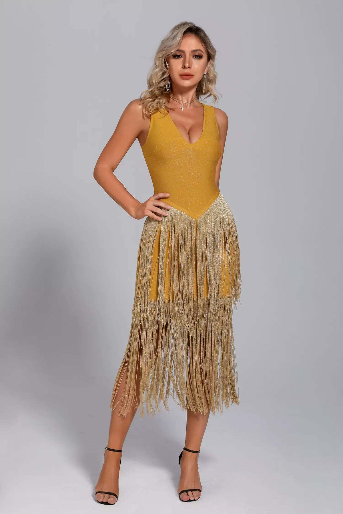 Lily Gold Glitter Tassel Cocktail Dress