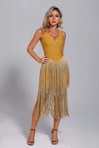 Lily Gold Glitter Tassel Cocktail Dress