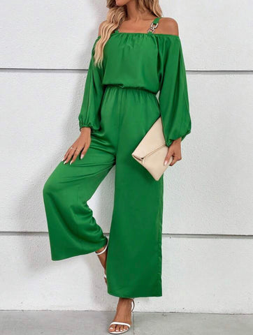 Cold Shoulder Lantern Sleeve Wide Leg Jumpsuit
