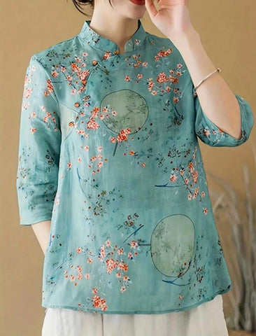 Floral Print Button Front Blouse