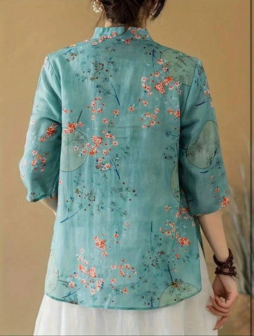 Floral Print Button Front Blouse