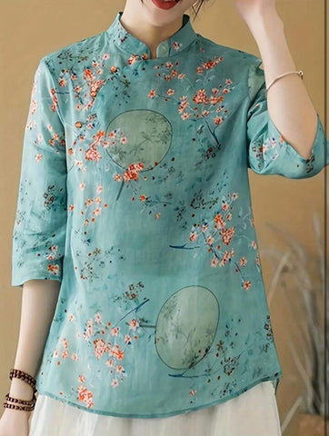 Floral Print Button Front Blouse