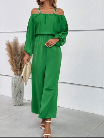 Cold Shoulder Lantern Sleeve Wide Leg Jumpsuit