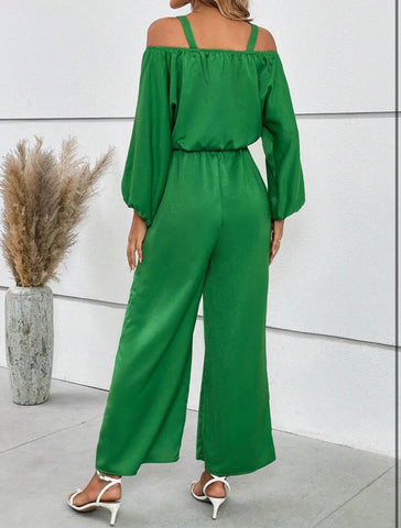 Cold Shoulder Lantern Sleeve Wide Leg Jumpsuit