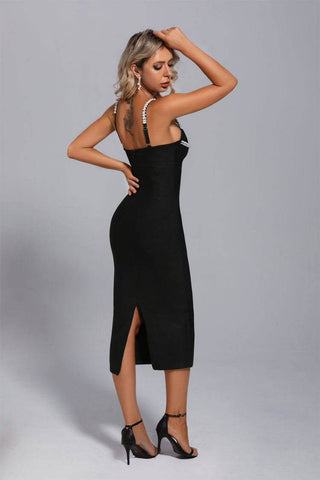 Isla Black Pearl Sling Bodycon Midi Dress