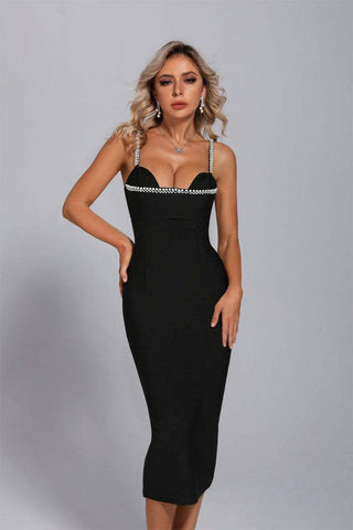 Isla Black Pearl Sling Bodycon Midi Dress