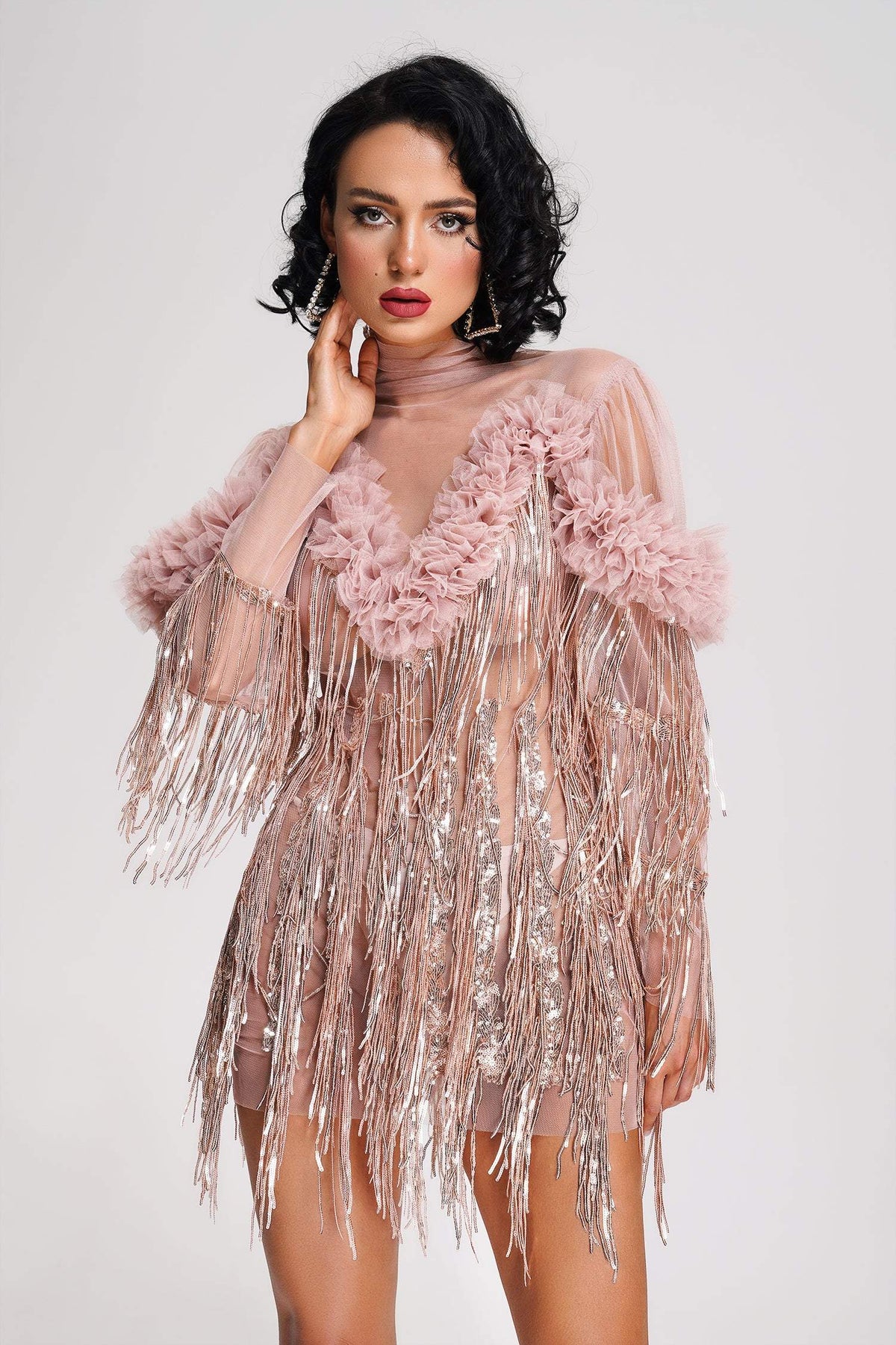 Rei Tassel Mesh Mini Dress