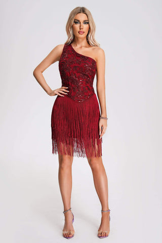 Yelitza One Shoulder Tassel Sequin Dress