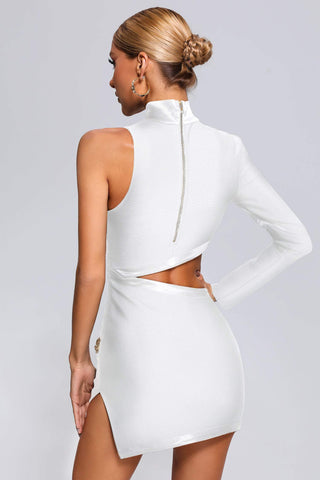 Nude One Shoulder Cutout Mini Bandage Dress