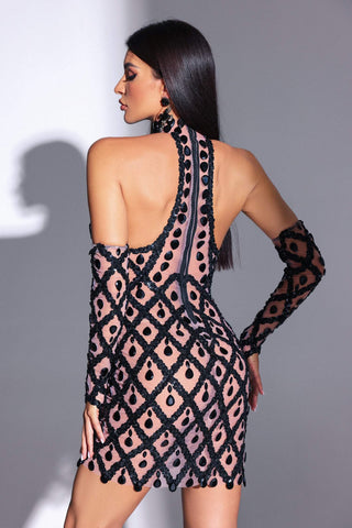 Fala Diamante Mesh Mini Dress