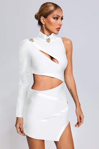 Nude One Shoulder Cutout Mini Bandage Dress