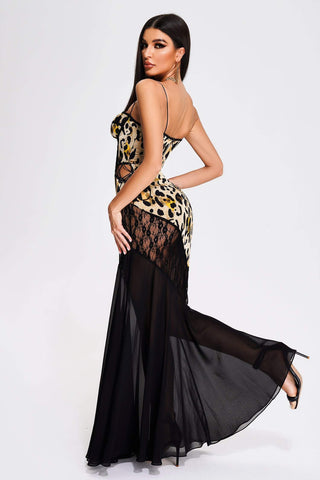 Tatila Leopard Lace Maxi Dress