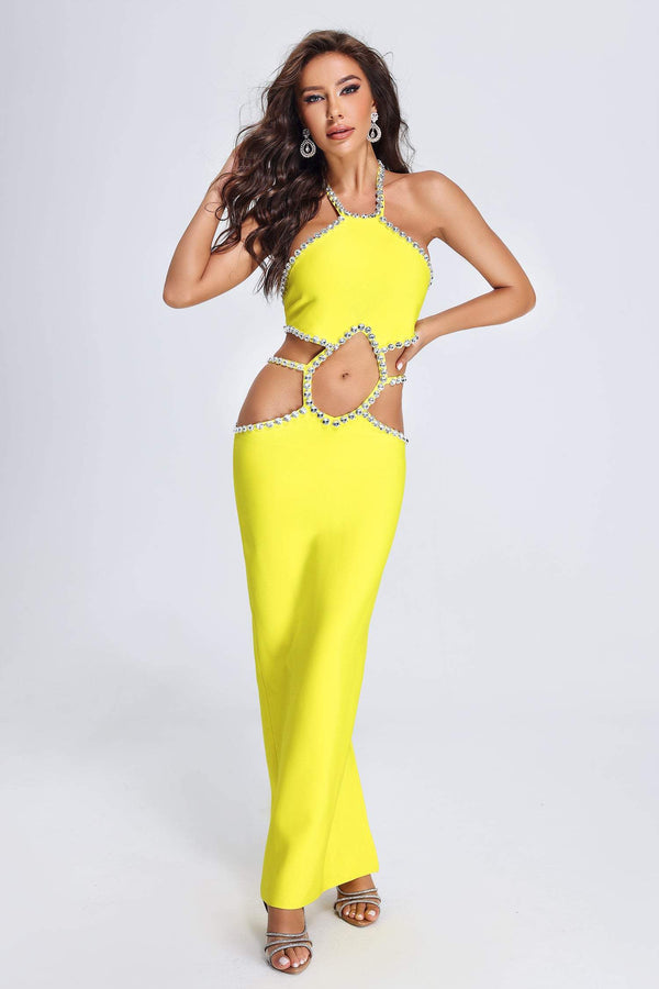 Rishika Diamante Cutout Bandage Dress