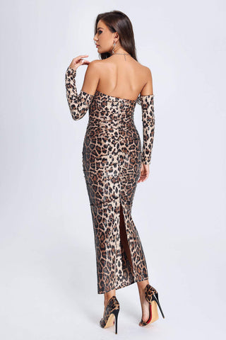 Yachet Ruched Leopard Sequin Dress