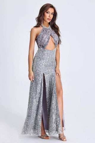 Whitley Halterneck Cutout Sequin Maxi Dress
