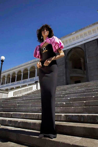Kennedy Pink Ring Cutout Ruffle Maxi Dress