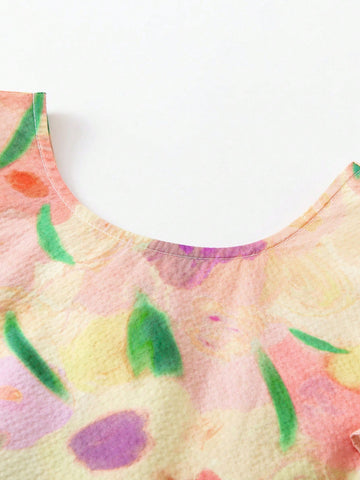 Girls' Soft Breathable Sweet Bubble Sleeve Short-Sleeve Dress