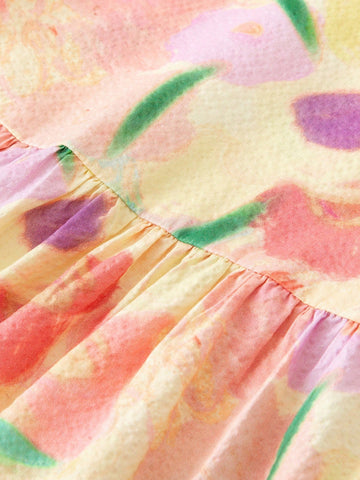 Girls' Soft Breathable Sweet Bubble Sleeve Short-Sleeve Dress