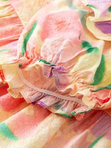 Girls' Soft Breathable Sweet Bubble Sleeve Short-Sleeve Dress