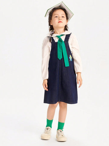 Mini Bala Girls' Denim Overall Dress, Cute Spring Outfit For Young Girl