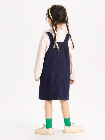 Mini Bala Girls' Denim Overall Dress, Cute Spring Outfit For Young Girl