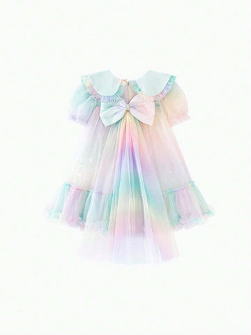 mini bala Mini Bala Girls' Dress Baby A-Line High-Waist Breathable One-Year-Old Dress Sweet Puffy Princess Dress