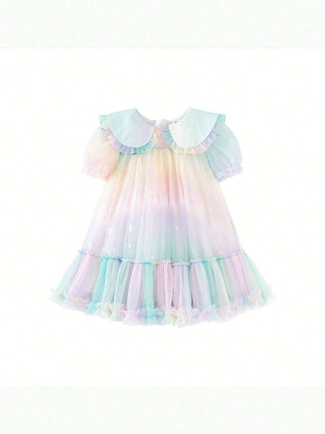 mini bala Mini Bala Girls' Dress Baby A-Line High-Waist Breathable One-Year-Old Dress Sweet Puffy Princess Dress