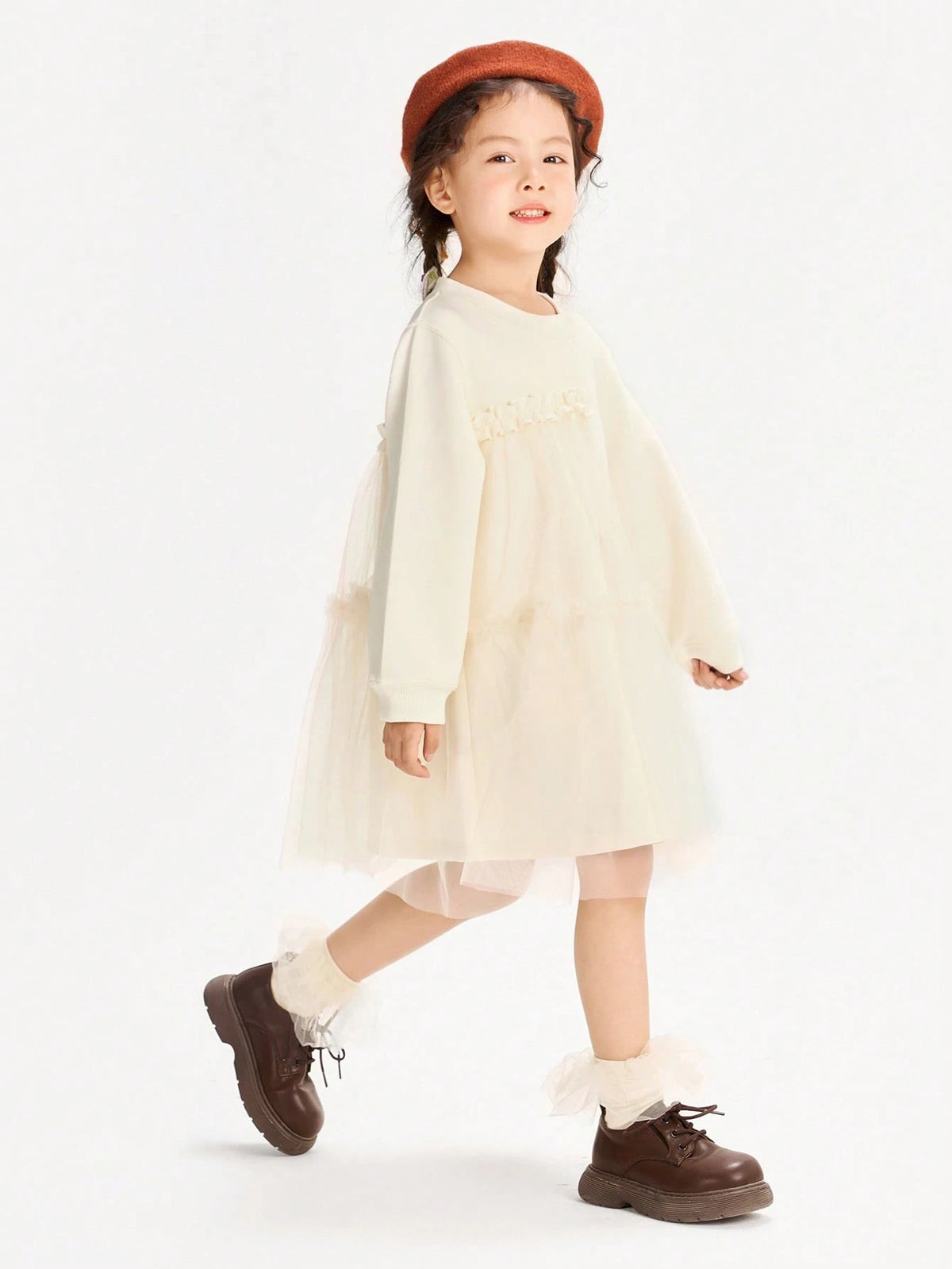Mini Bala Girls' Loose-Fit Princess Dress, Sweet Spring Mesh Stitch Outfit