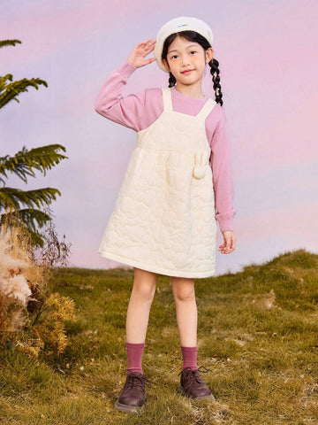 Mini Bala Girls' Padded Suspender Dress Comfortable Sweet Layered Look For Winter 2024