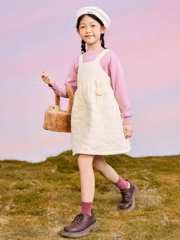Mini Bala Girls' Padded Suspender Dress Comfortable Sweet Layered Look For Winter 2024