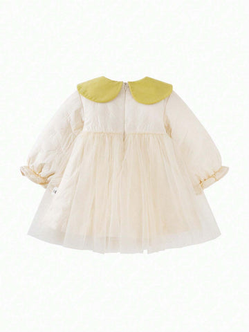 Mini Bala Girls' Sweet A-Line Dress Fall/Winter Princess Dress With Puff Sleeves