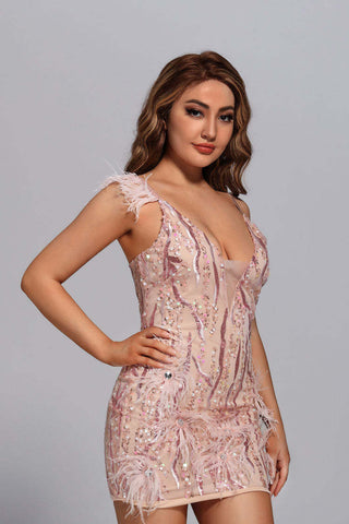 Camila Pink Feather Diamante Dress