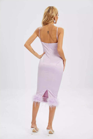Taylor Purple Feather Bodycon Midi Dress