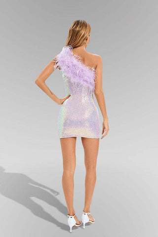 Aubrey Purple Feather Sequin Mini Dress