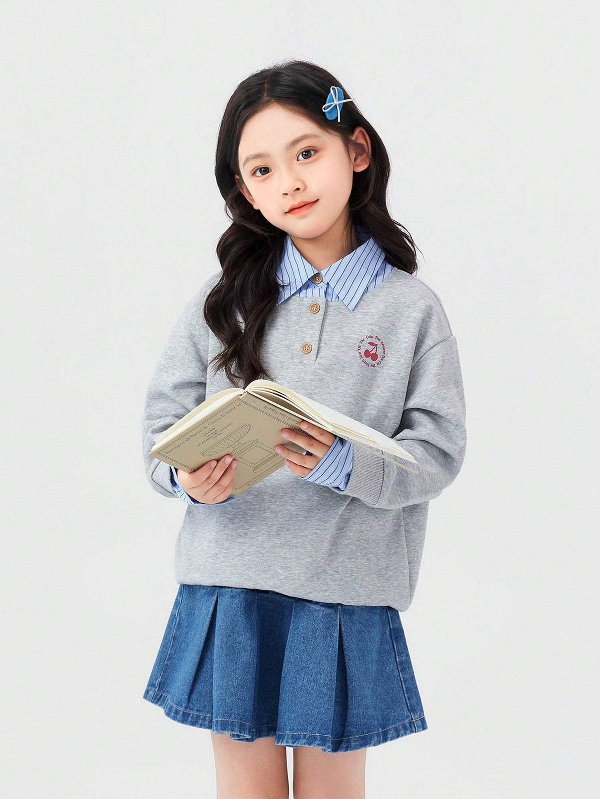 Young Girl Striped Shirt Collar Sweatshirt, Soft Comfortable Durable Stylish & Versatile Zosee