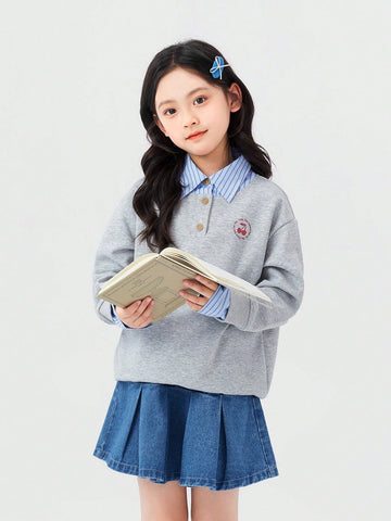 Young Girl Striped Shirt Collar Sweatshirt, Soft Comfortable Durable Stylish & Versatile Zosee