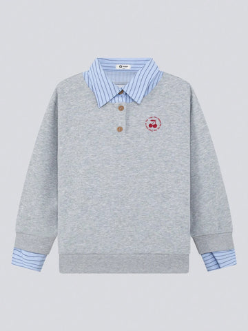 Young Girl Striped Shirt Collar Sweatshirt, Soft Comfortable Durable Stylish & Versatile Zosee