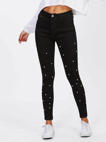 High Stretch Pearl Beaded Jeans