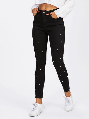 High Stretch Pearl Beaded Jeans