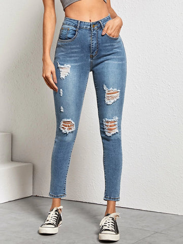 High Waist High Stretch Slant Pocket Skinny Jeans